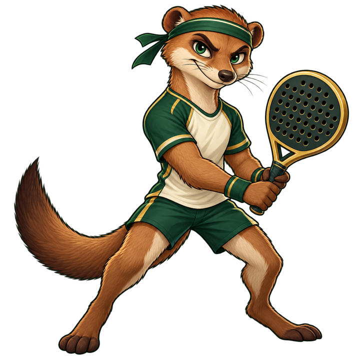 Male mongoose rival in emerald sportswear, ready to return with his racket
